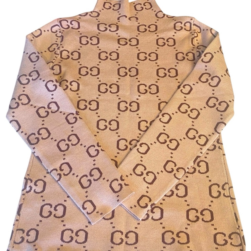 SWEATER: Beige & Brown Stretchy Turtleneck w/Long Sleeves, NWT - Picture 8 of 14